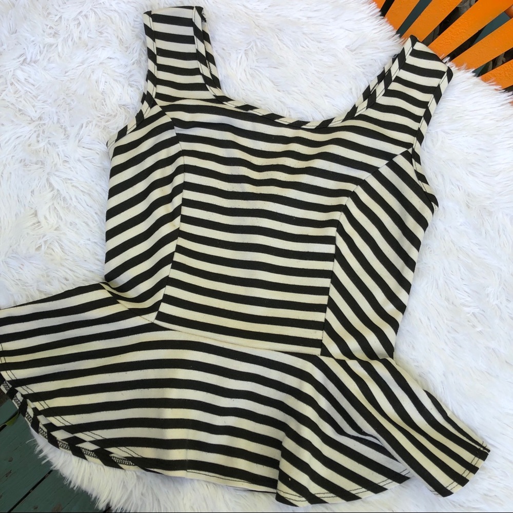 Striped Peplum Top with Red Bow on back